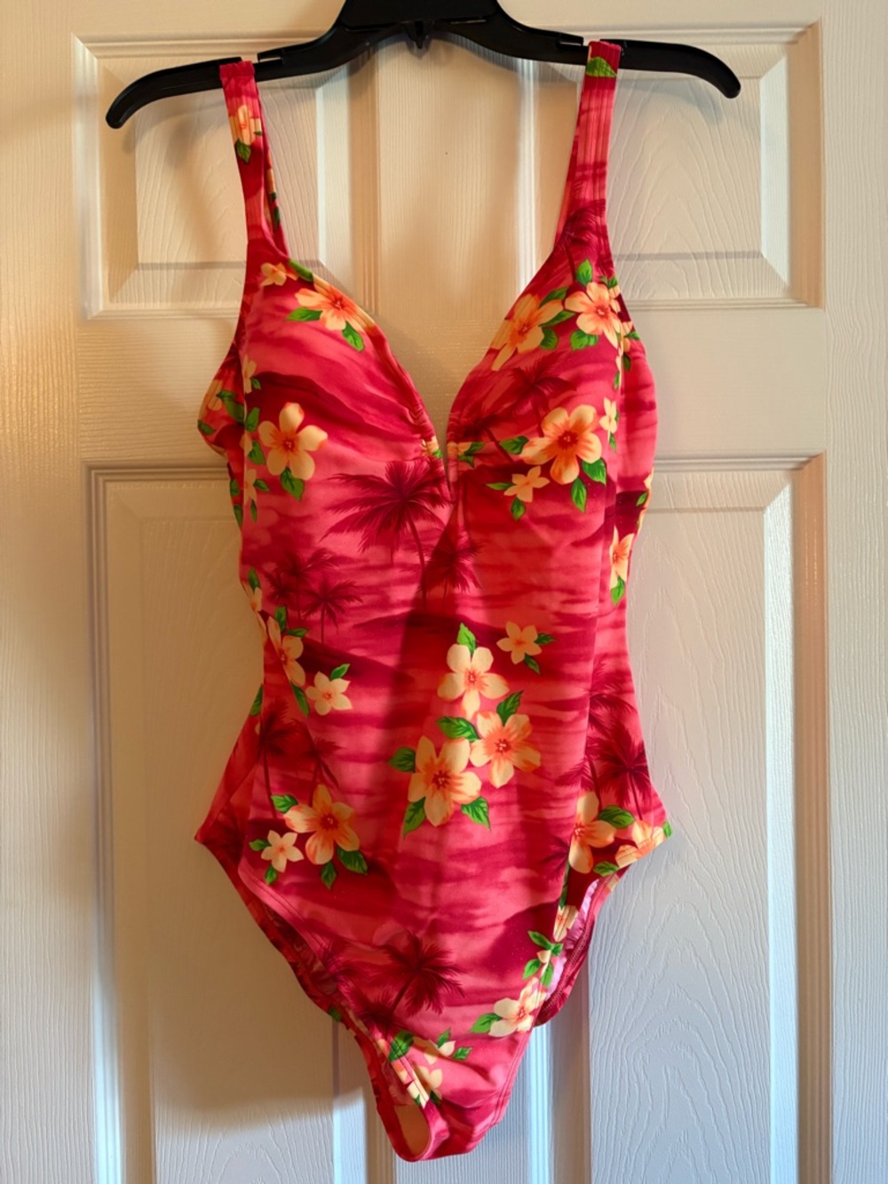 Floral Pink One-Piece Swimsuit with Tropical Print